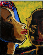 Kissing the Leper; 2005; oil & collage; 16