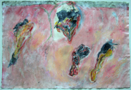 Four Dried Tomatoes; 1996; watercolor & acrylic; 22.5